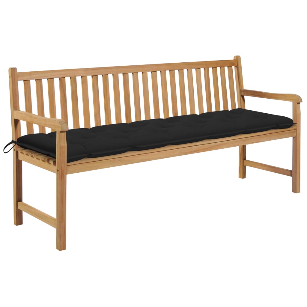  Trädgårdsbänk med svart dyna 175 cm massiv teak