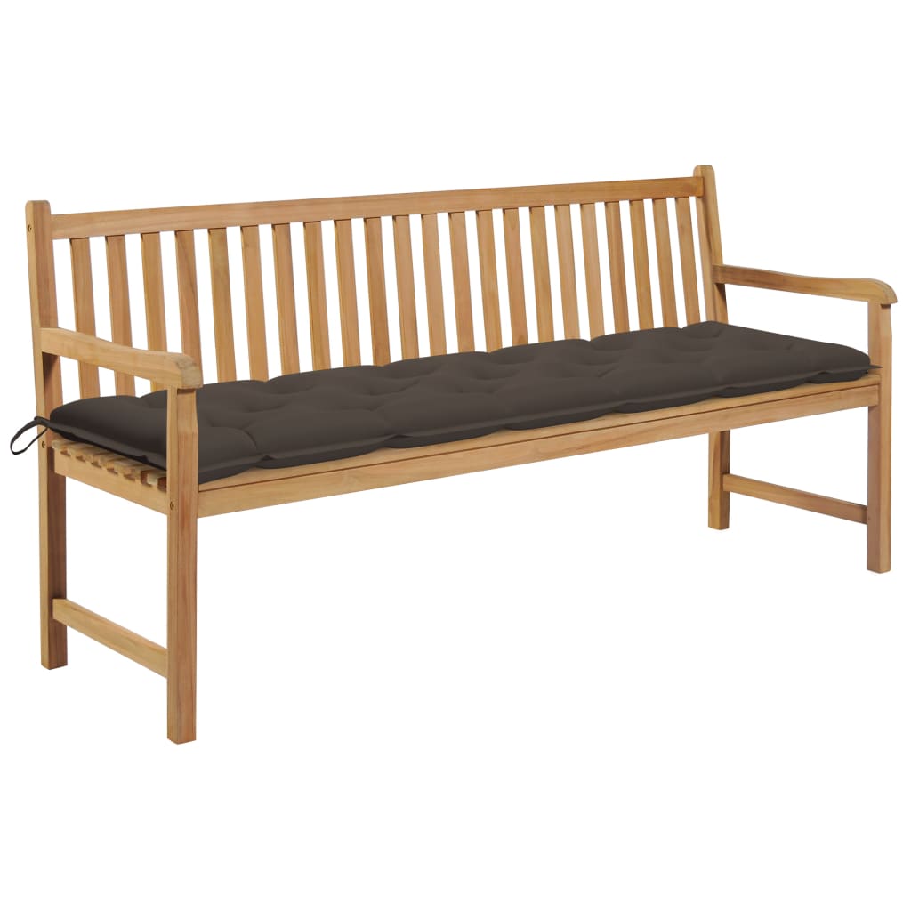  Trädgårdsbänk med taupe dyna 175 cm massiv teak