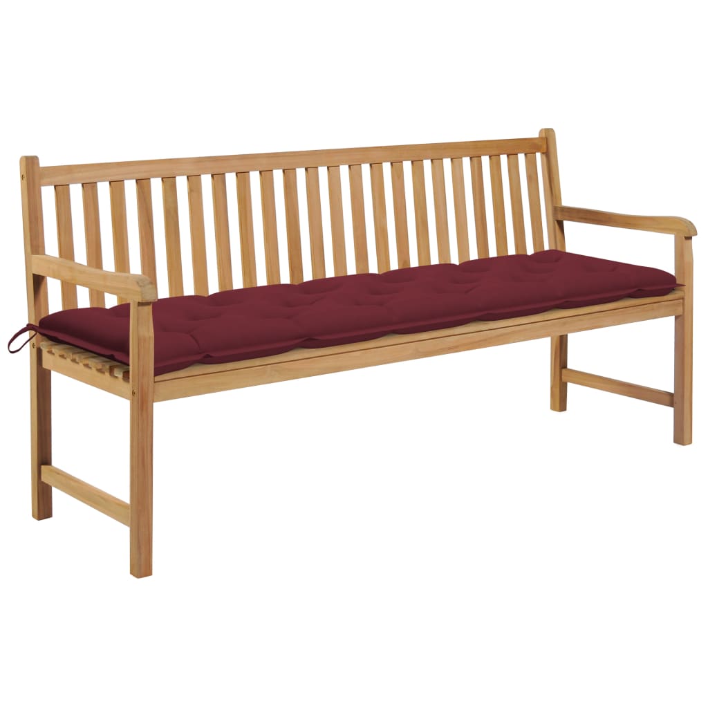  Trädgårdsbänk med vinröd dyna 175 cm massiv teak