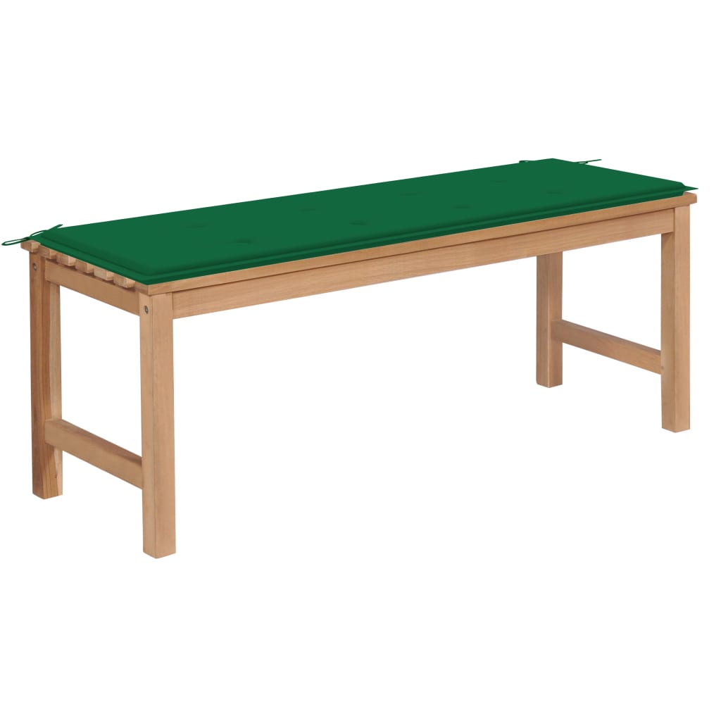  Trädgårdsbänk med grön dyna 120 cm massiv teak