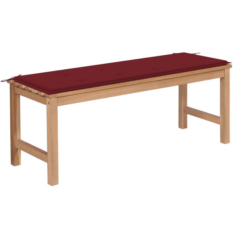  Trädgårdsbänk med vinröd dyna 120 cm massiv teak