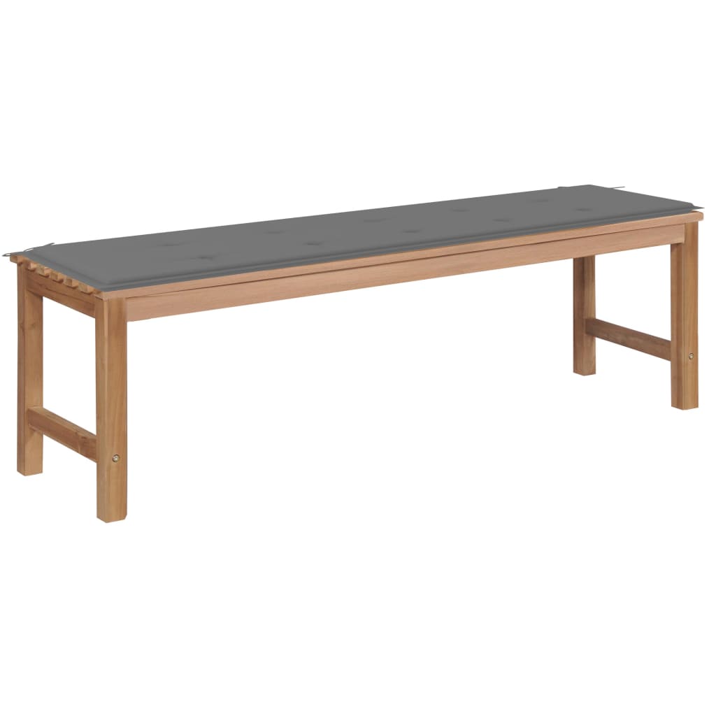  Trädgårdsbänk med grå dyna 150 cm massiv teak