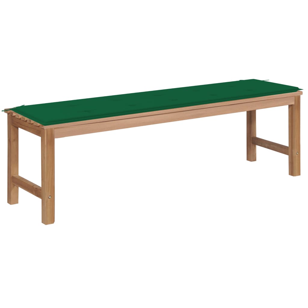  Trädgårdsbänk med grön dyna 150 cm massiv teak