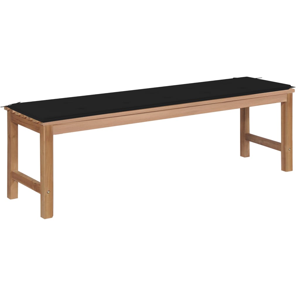  Trädgårdsbänk med svart dyna 150 cm massiv teak