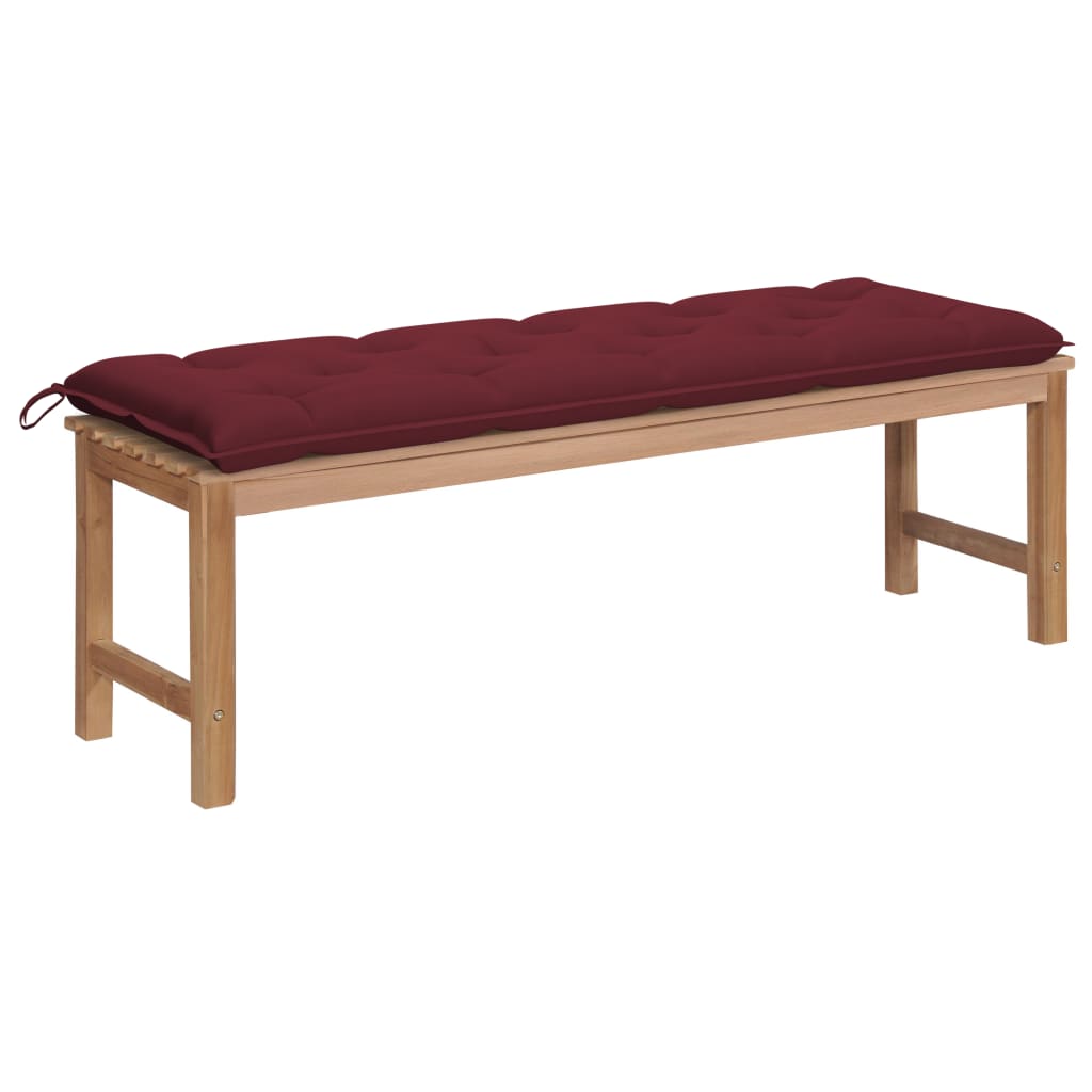  Trädgårdsbänk med vinröd dyna 150 cm massiv teak