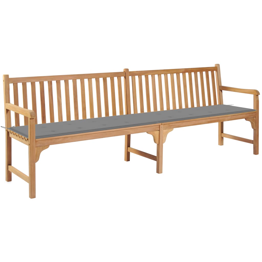  Trädgårdsbänk med grå dyna 240 cm massiv teak