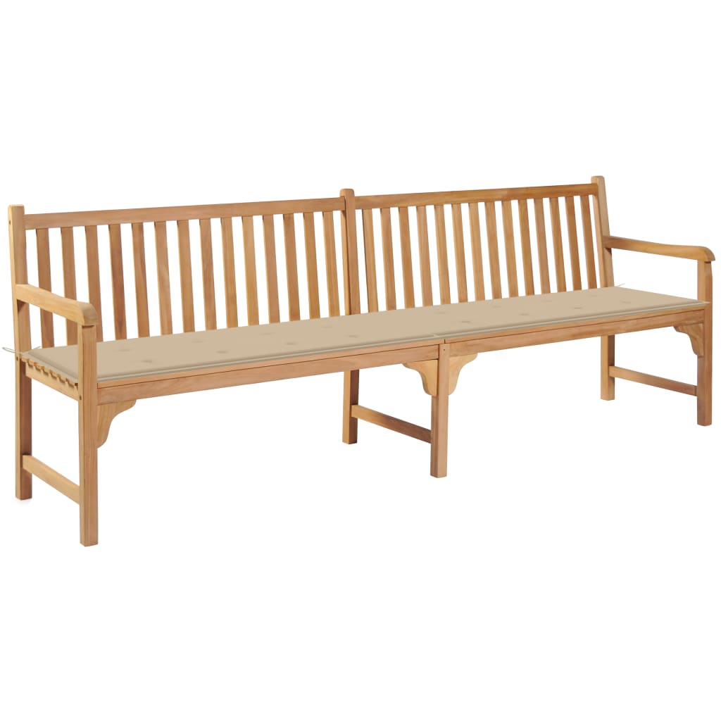  Trädgårdsbänk med beige dyna 240 cm massiv teak