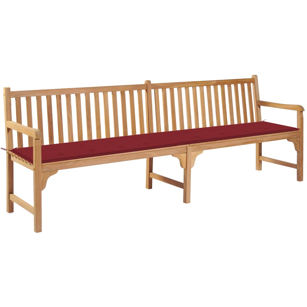  Trädgårdsbänk med vinröd dyna 240 cm massiv teak
