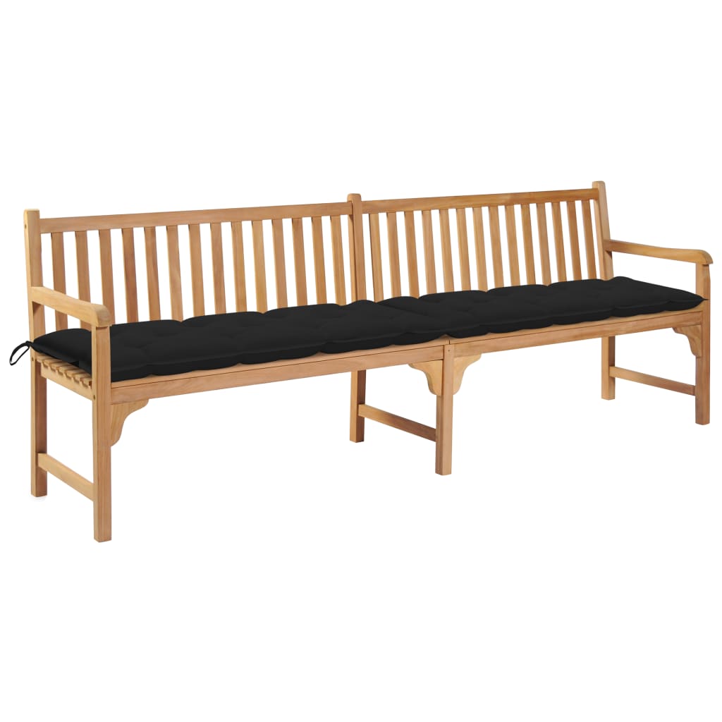  Trädgårdsbänk med svart dyna 240 cm massiv teak