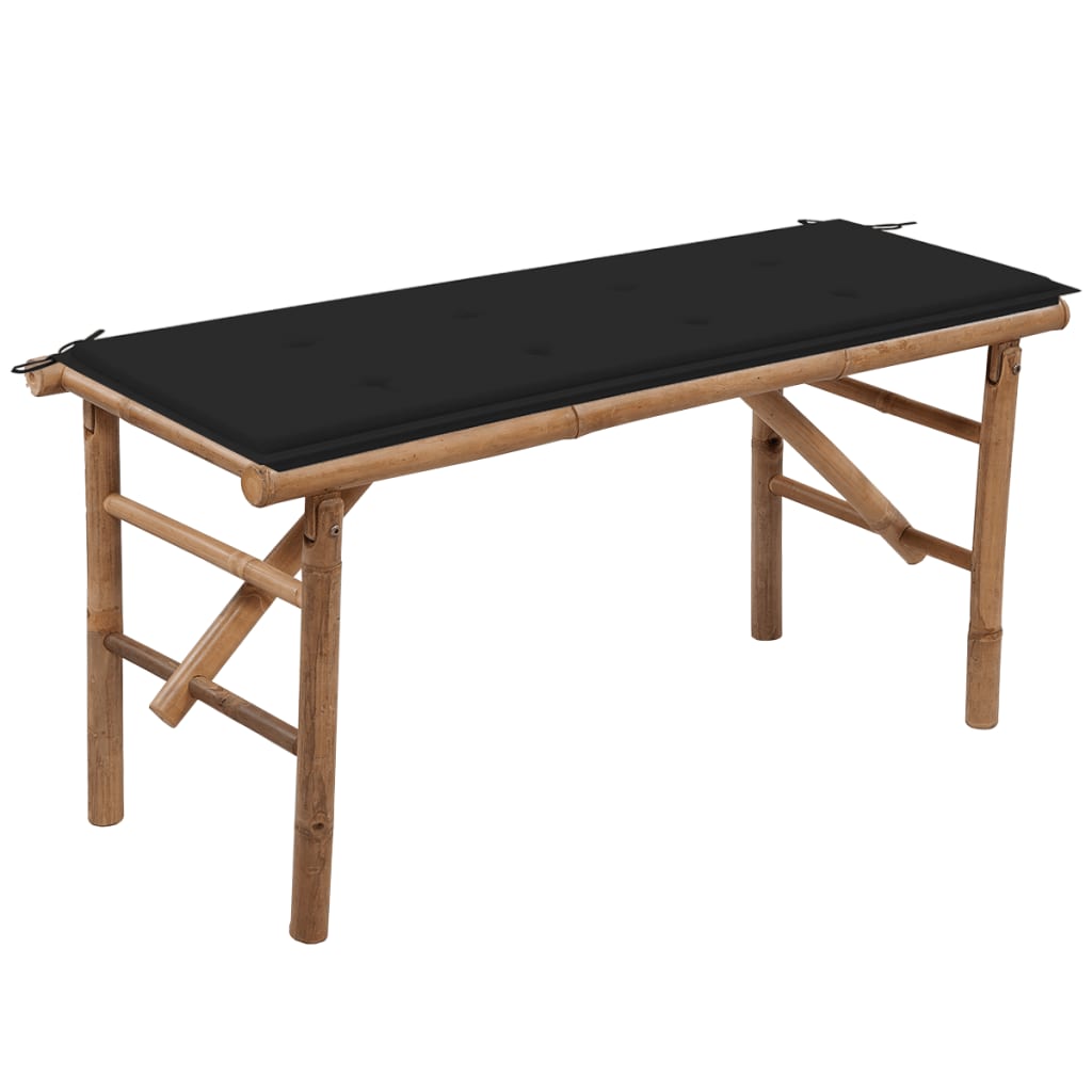  Hopfällbar trädgårdsbänk med dyna 118 cm bambu