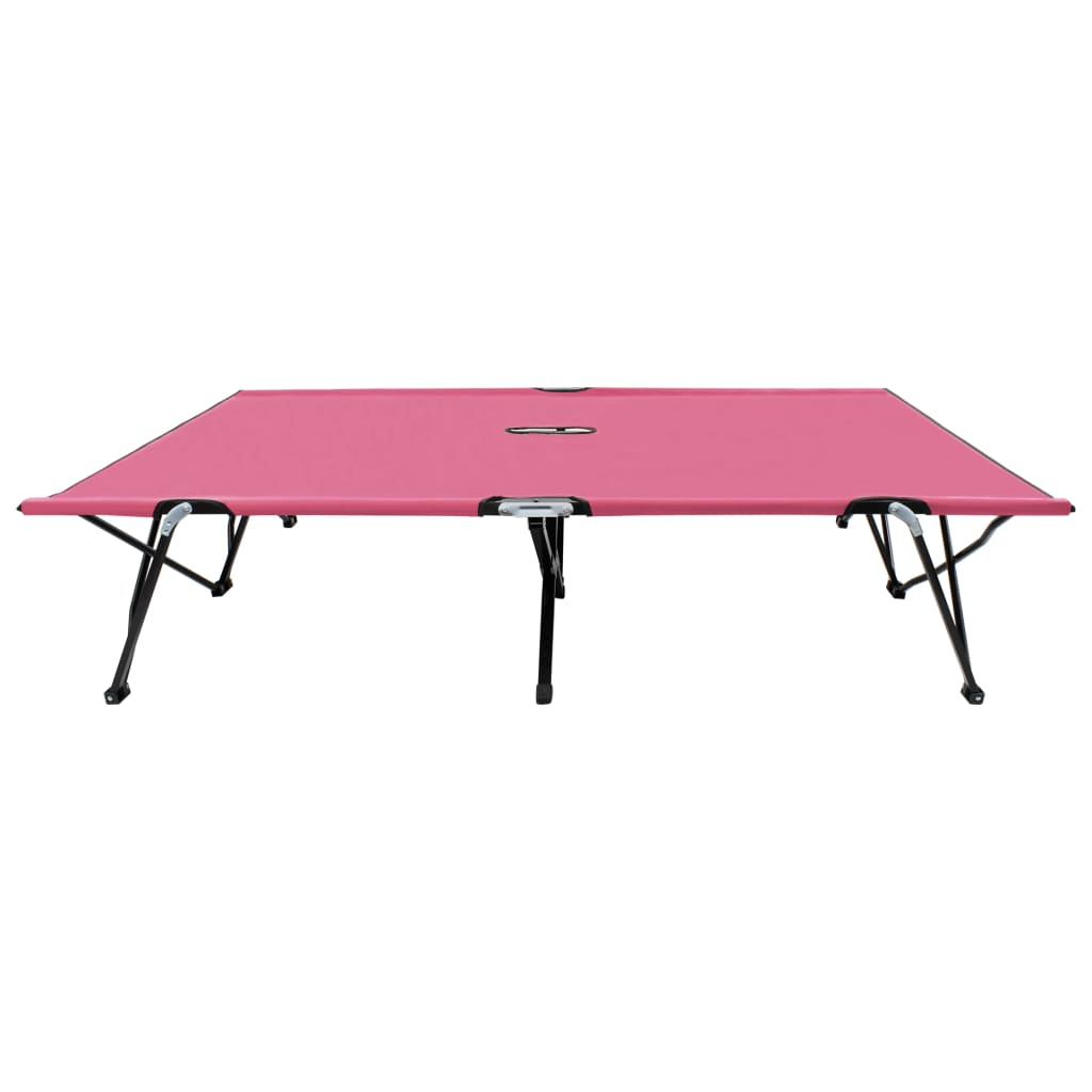  Hopfällbar solsäng 2 pers rosa stål