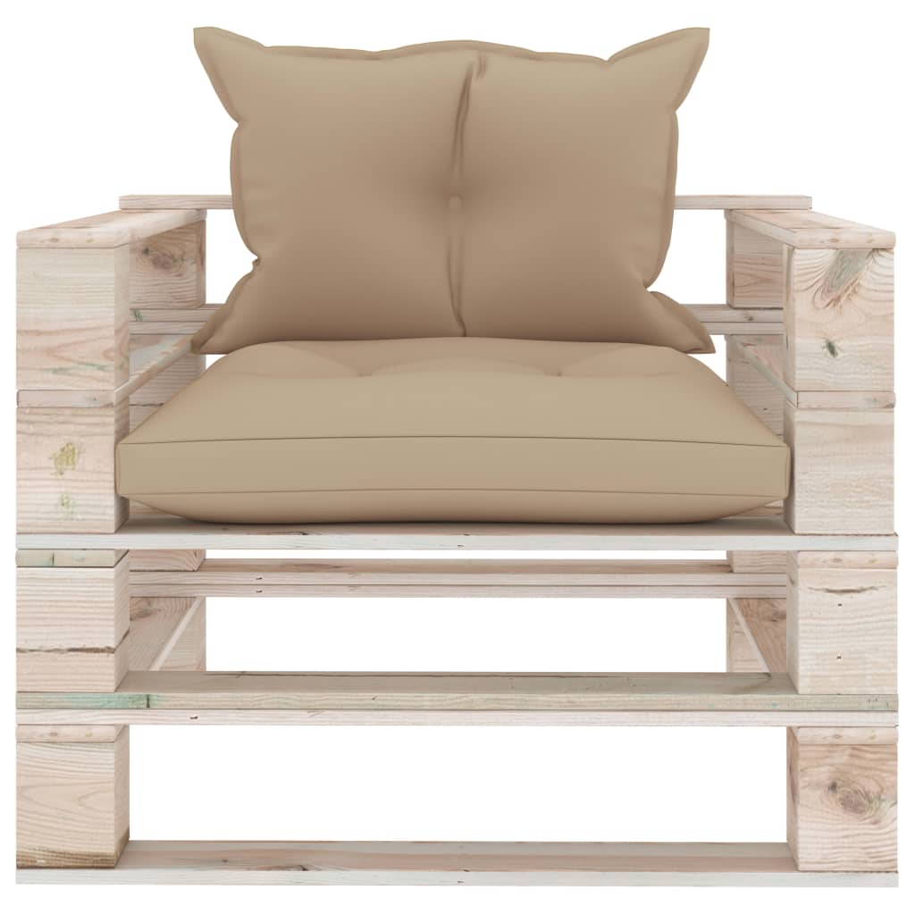  Pallsoffa med beige dynor furu