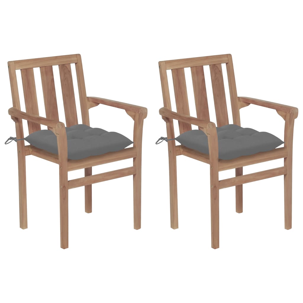  Trädgårdsstolar med gråa dynor 2 st massiv teak