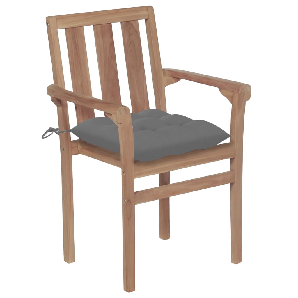  Trädgårdsstolar med gråa dynor 2 st massiv teak