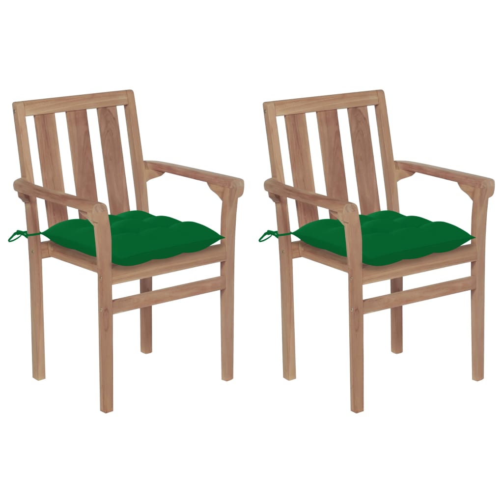  Trädgårdsstolar 2 st med gröna dynor massiv teak