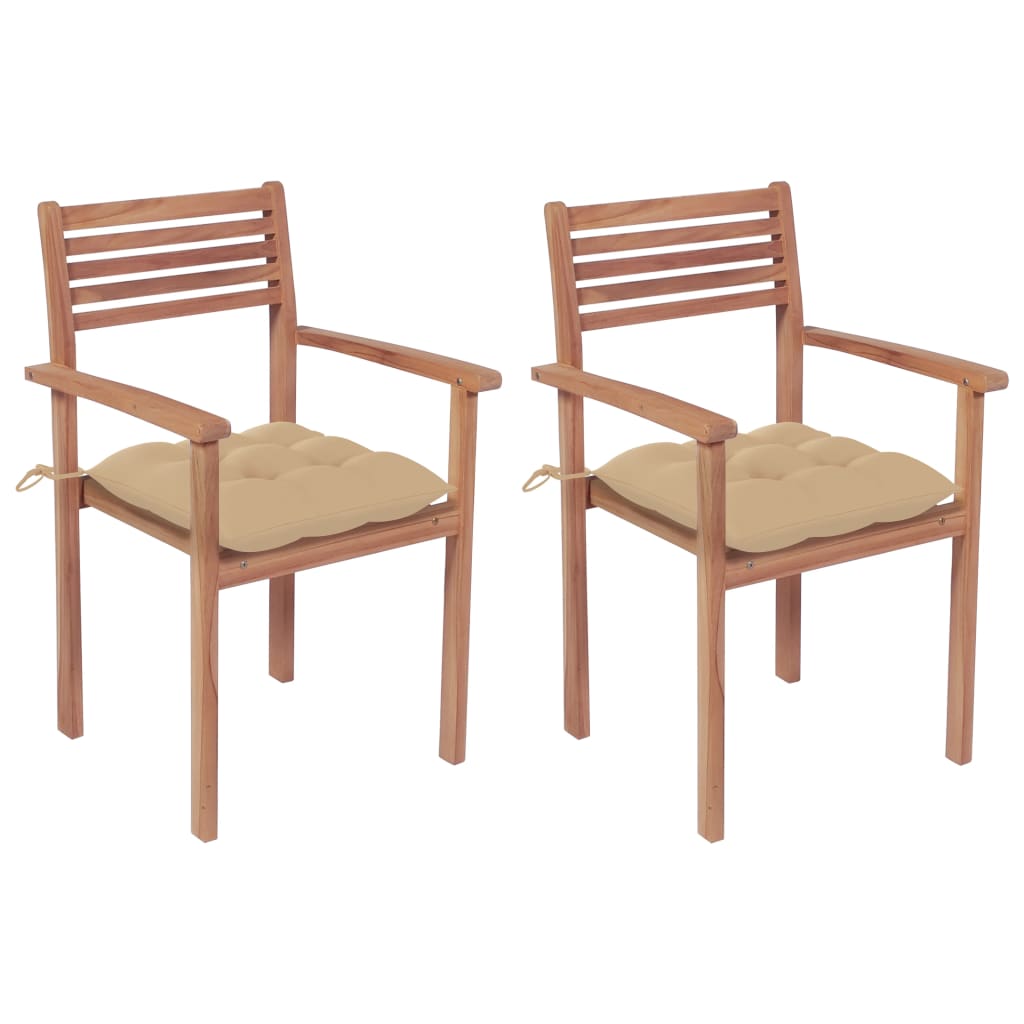 Trädgårdsstolar 2 st med beige dynor massiv teak