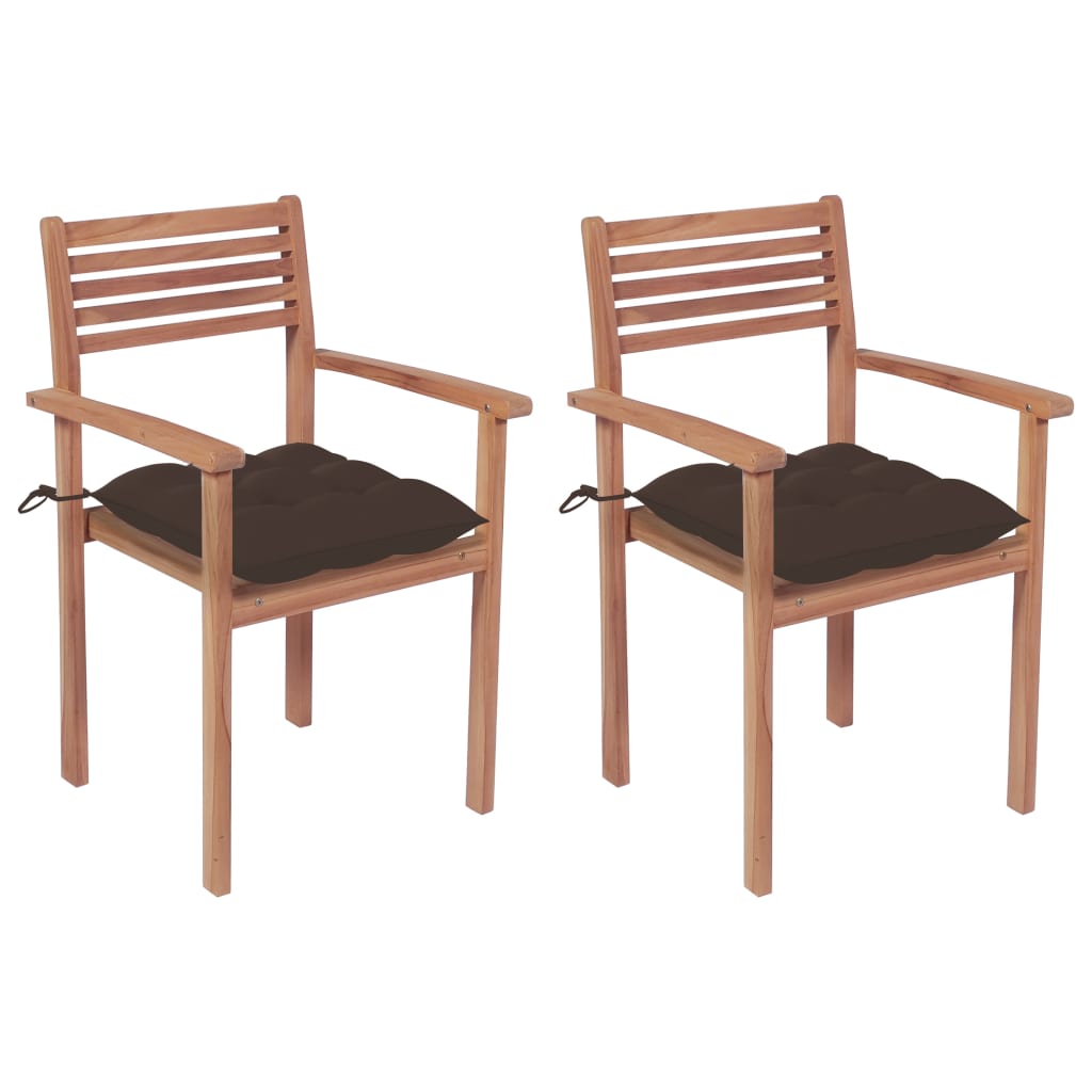  Trädgårdsstolar 2 st med taupe dynor massiv teak