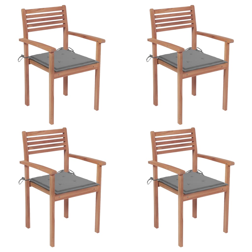  Trädgårdsstolar med gråa dynor 4 st massiv teak
