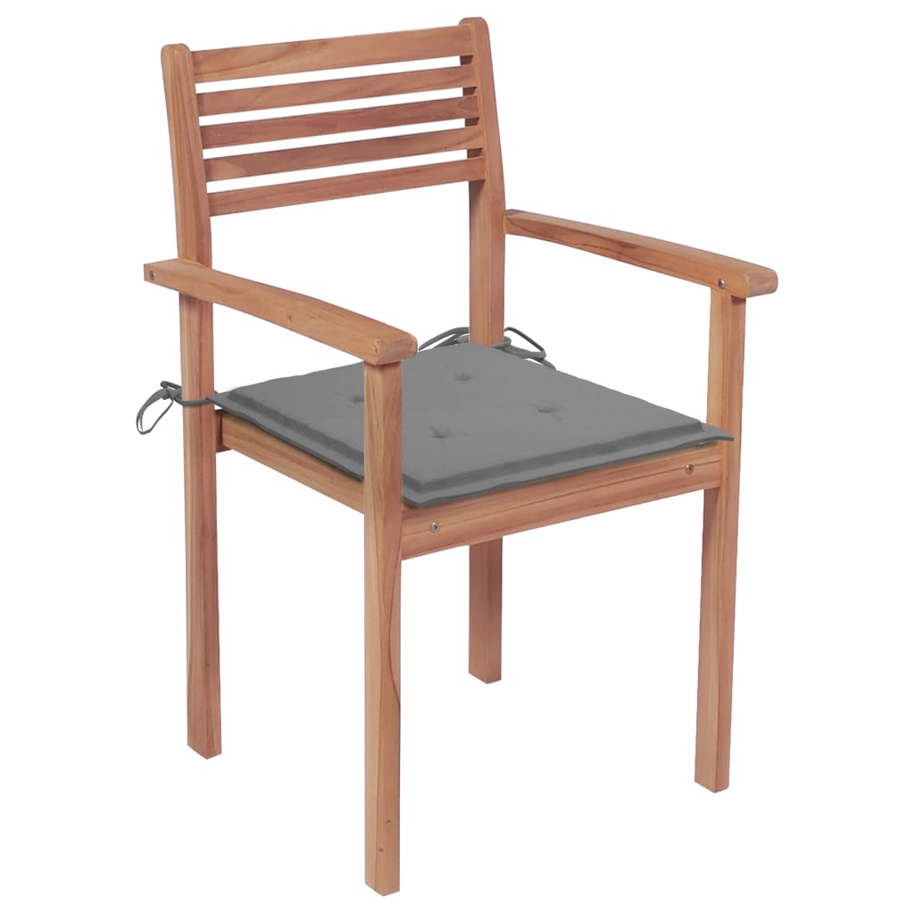  Trädgårdsstolar med gråa dynor 4 st massiv teak