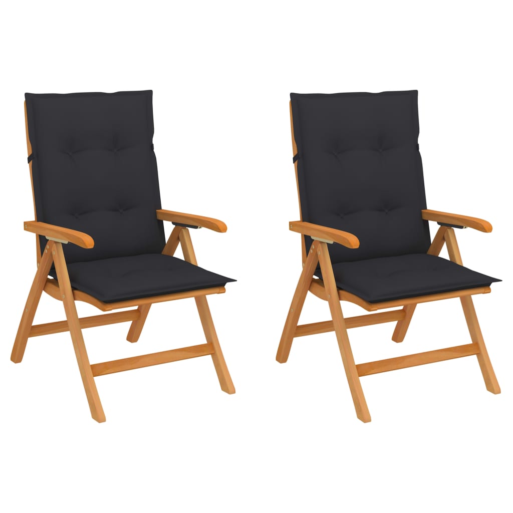  Trädgårdsstolar 2 st med antracita dynor massiv teak