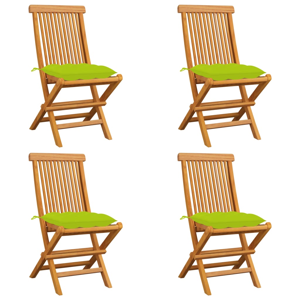  Trädgårdsstolar med ljusgröna dynor 4 st massiv teak
