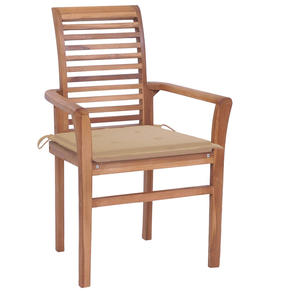  Matstolar 2 st med dynor beige massiv teak