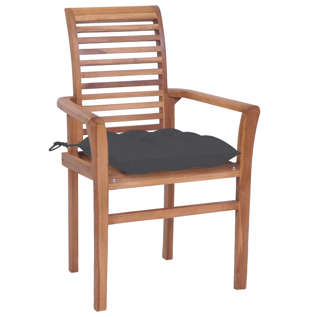  Matstolar 2 st med antracita dynor massiv teak