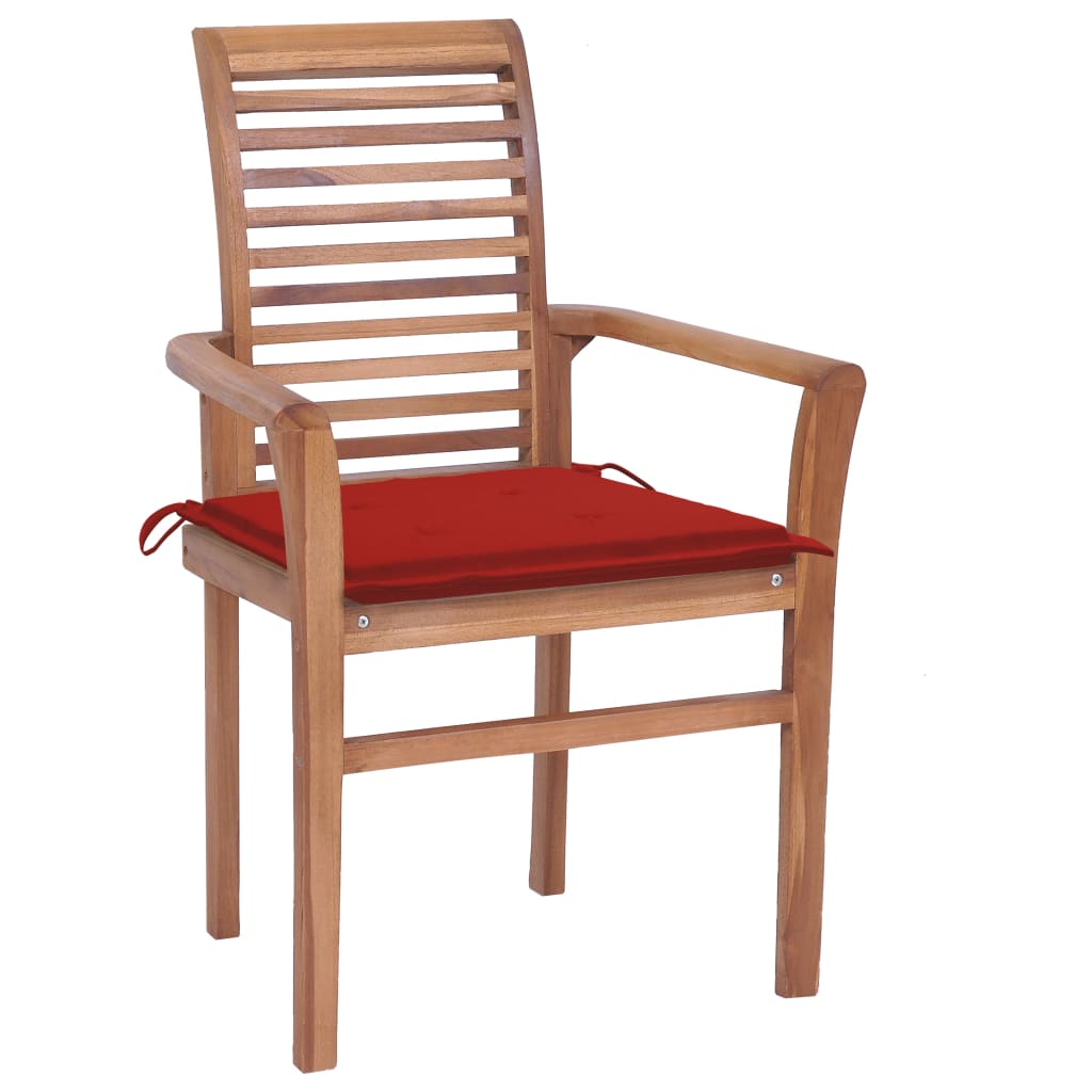  Matstolar 4 st med röda dynor massiv teak