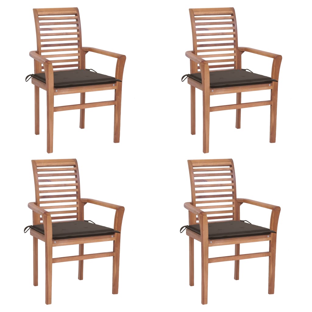  Matstolar 4 st med taupe dynor massiv teak