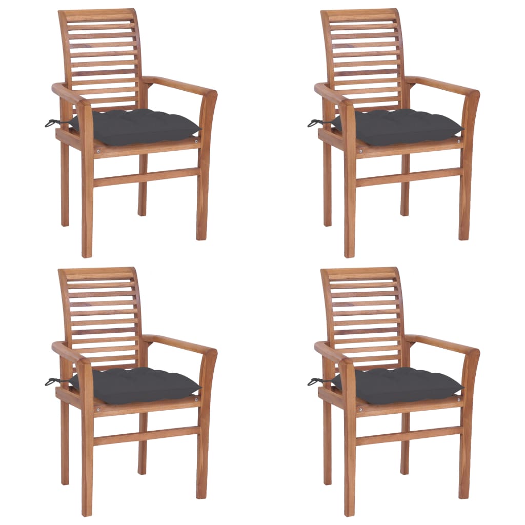  Matstolar 4 st med antracita dynor massiv teak