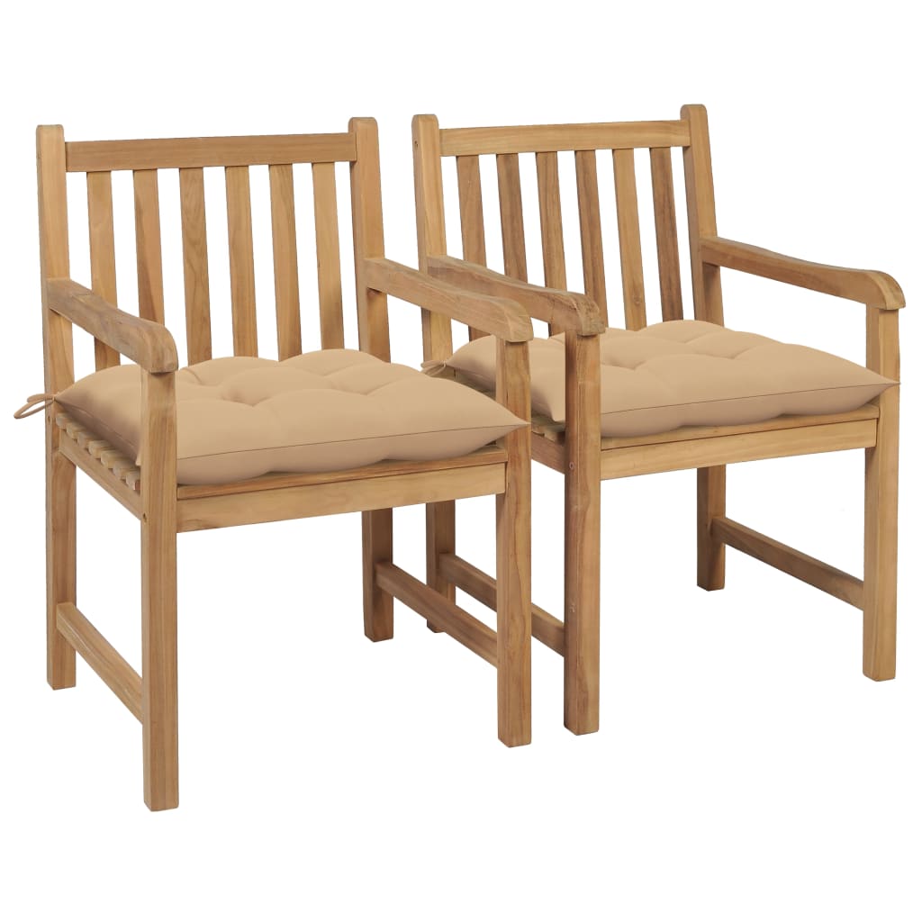  Trädgårdsstolar 2 st med beige dynor massiv teak