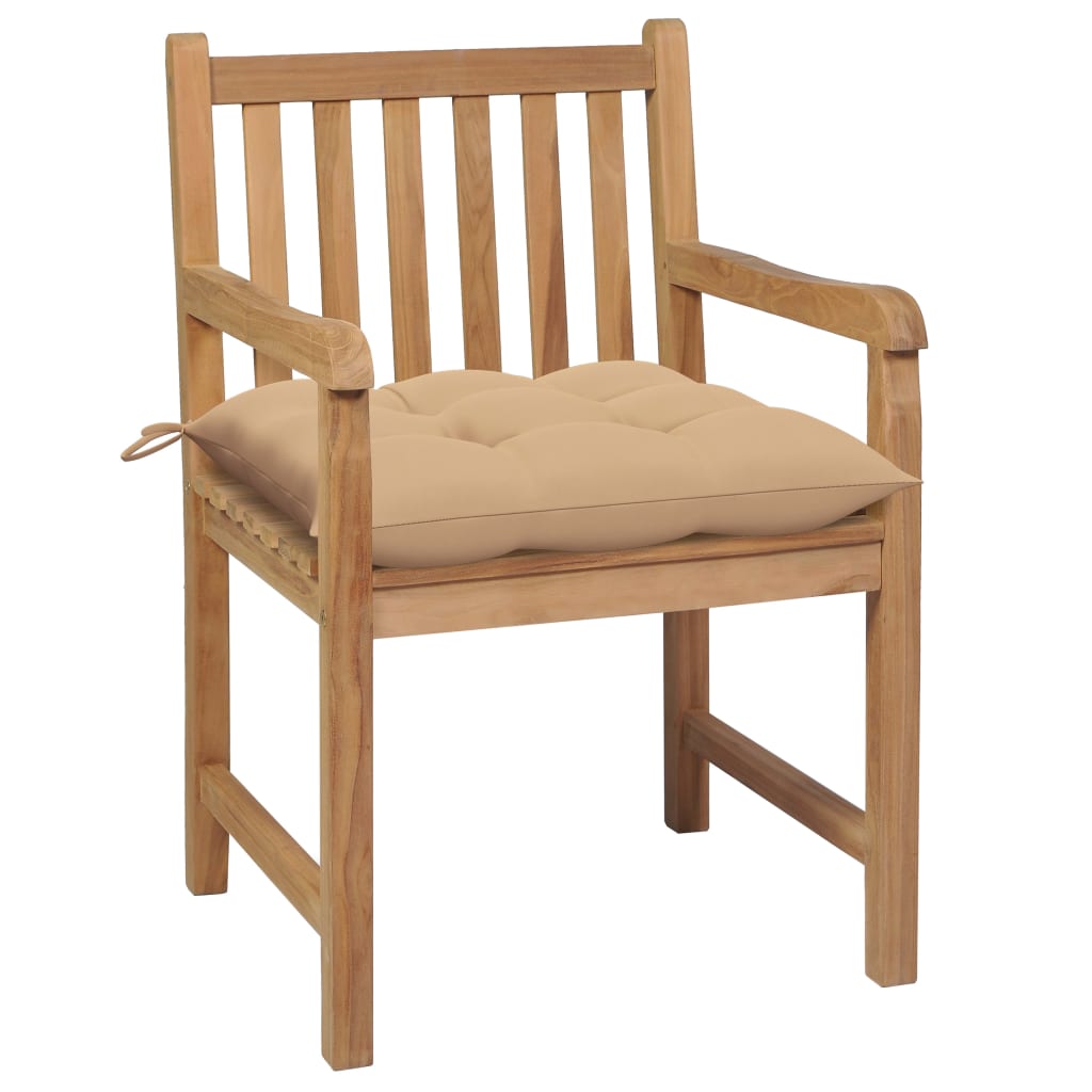  Trädgårdsstolar 2 st med beige dynor massiv teak