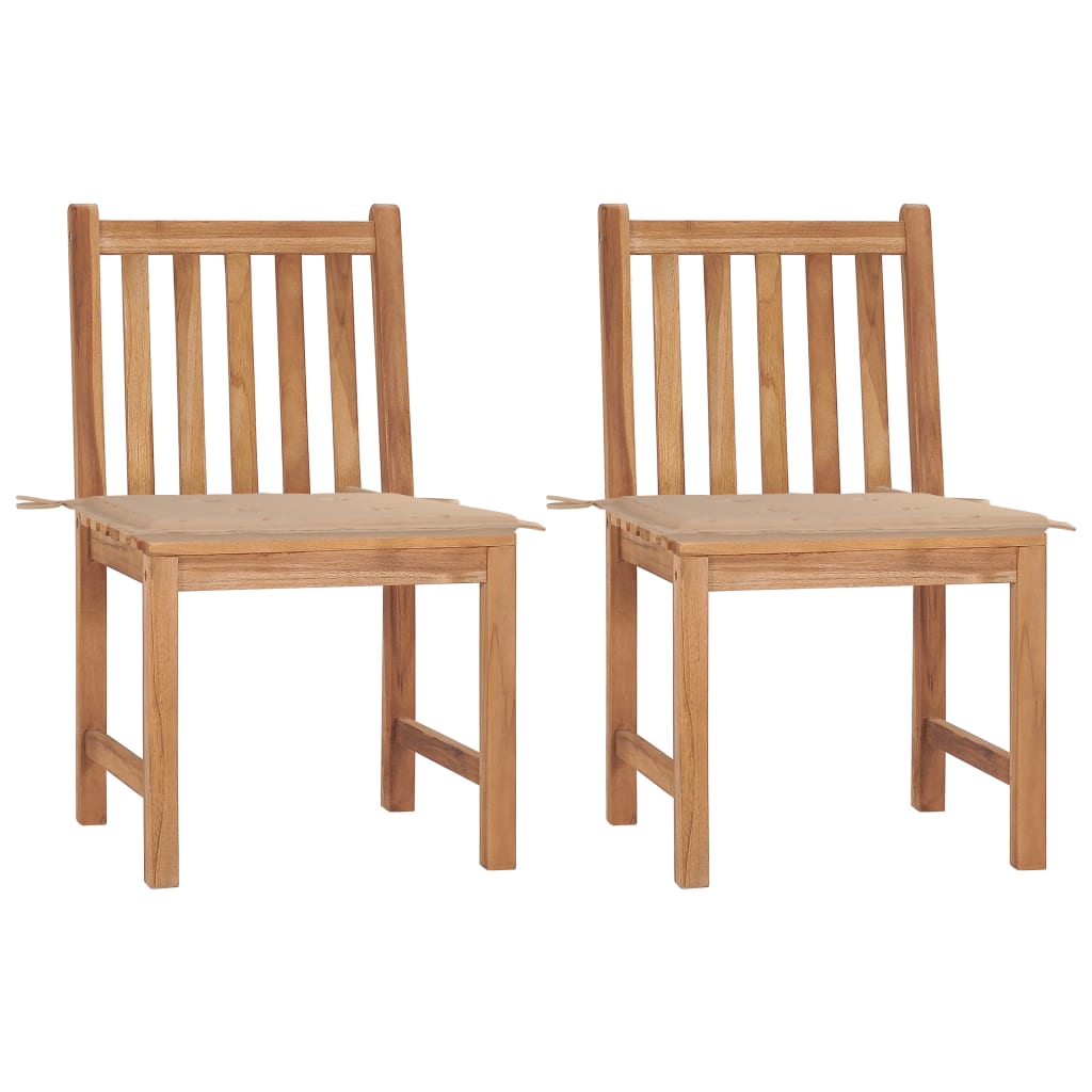  Trädgårdsstolar 2 st med dynor massiv teak