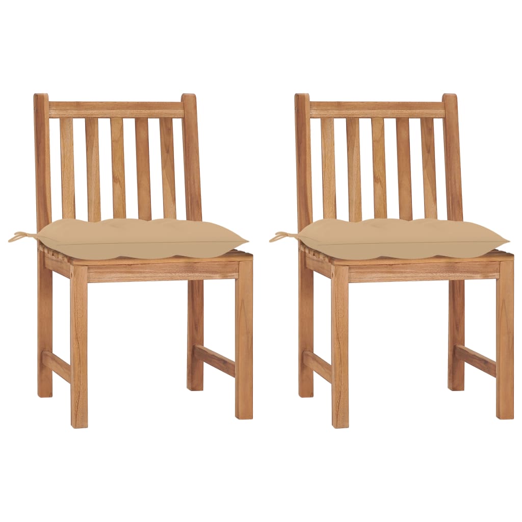  Trädgårdsstolar 2 st med dynor massiv teak