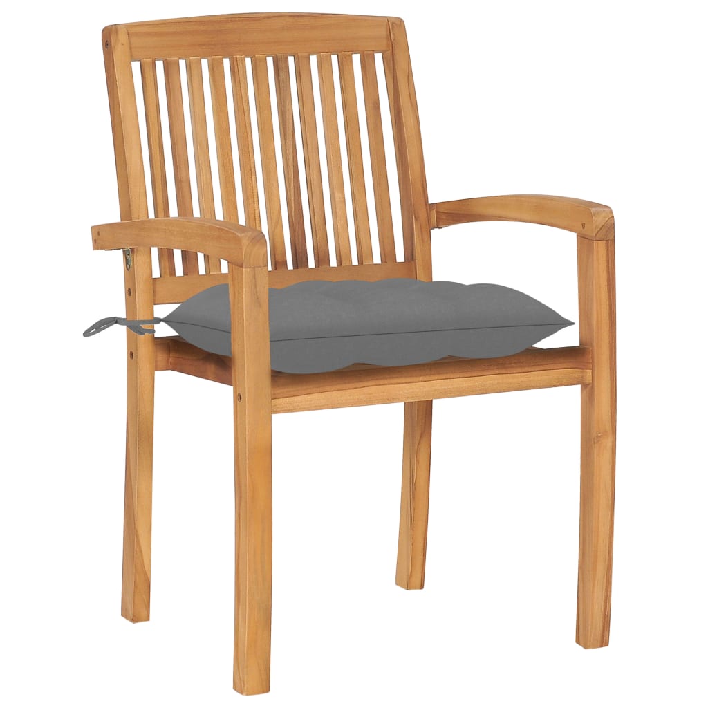  Trädgårdsstolar 2 st med gråa dynor massiv teak