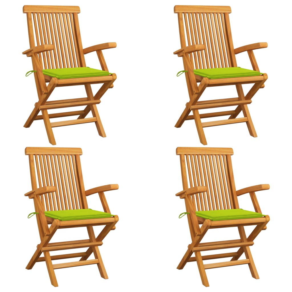  Trädgårdsstolar med ljusgröna dynor 4 st massiv teak
