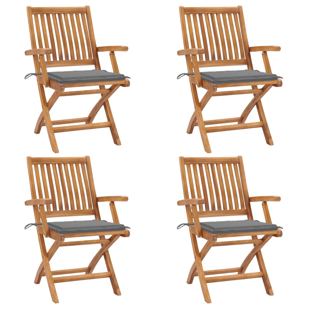  Hopfällbara trädgårdsstolar med dynor 4 st massiv teak
