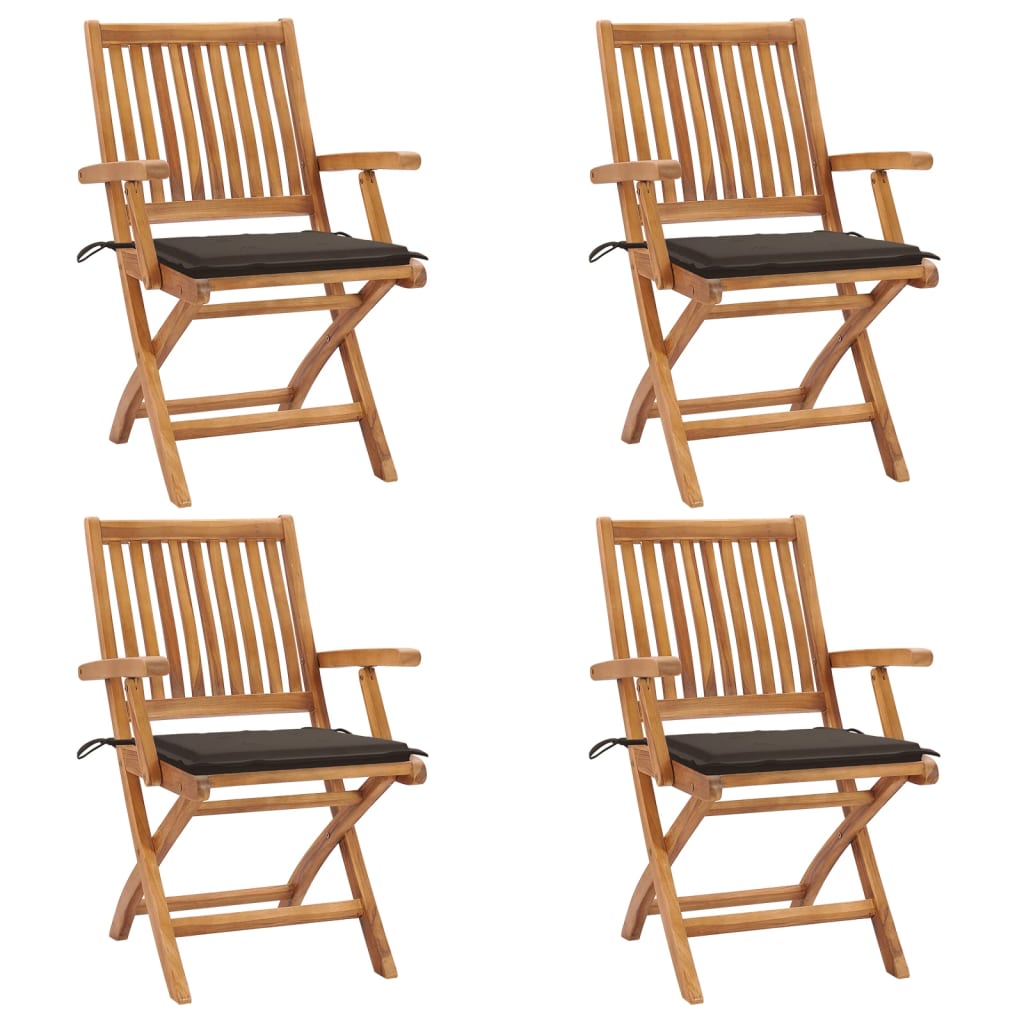  Hopfällbara trädgårdsstolar med dynor 4 st massiv teak