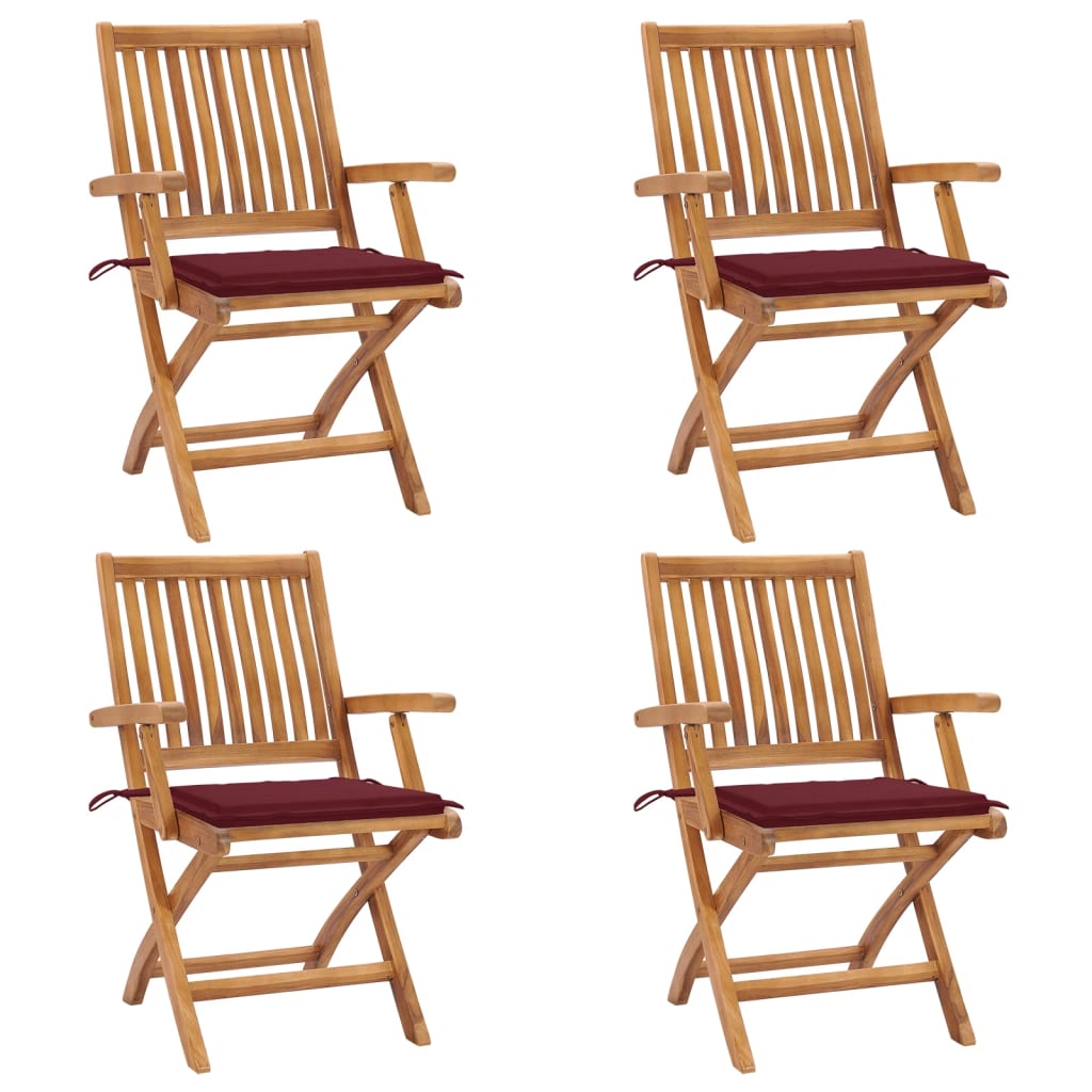  Hopfällbara trädgårdsstolar med dynor 4 st massiv teak