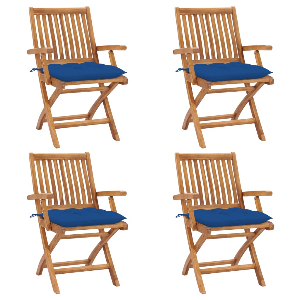 Hopfällbara trädgårdsstolar med dynor 4 st massiv teak