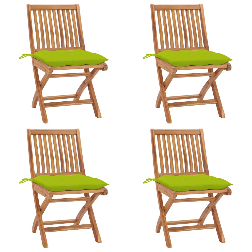  Hopfällbara trädgårdsstolar med dynor 4 st massiv teak
