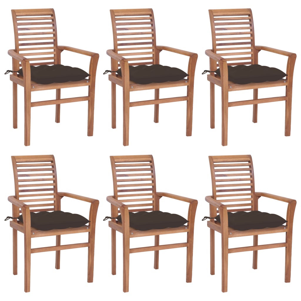  Matstolar 6 st med taupe dynor massiv teak