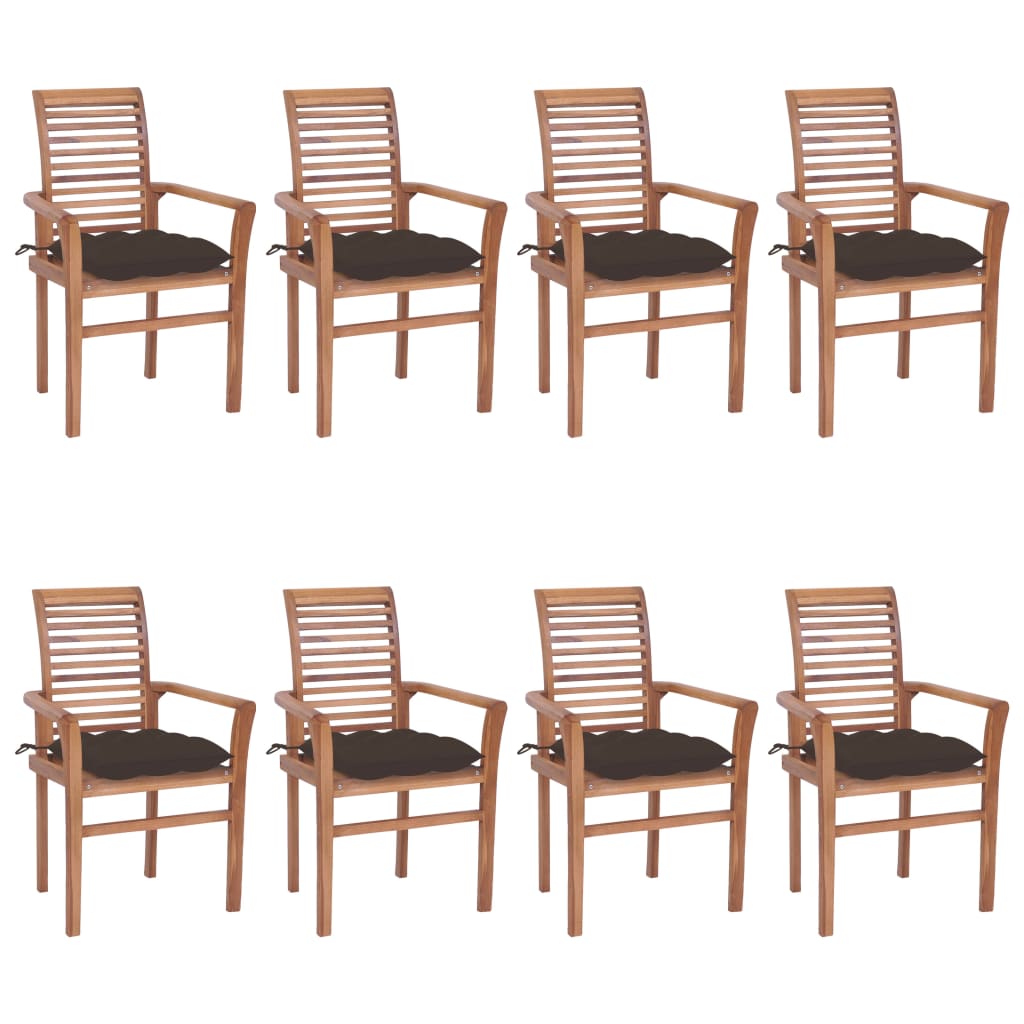  Matstolar 8 st med taupe dynor massiv teak