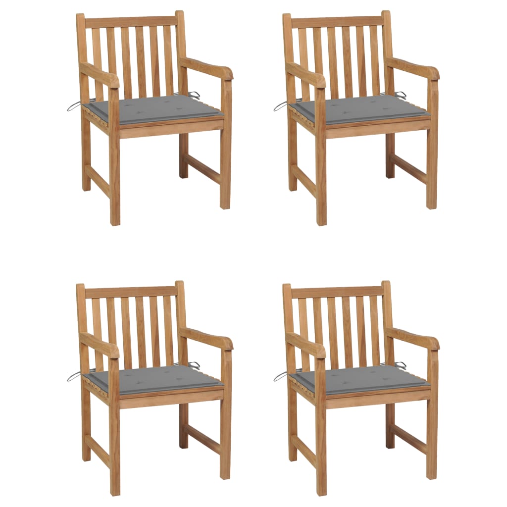  Trädgårdsstolar med gråa dynor 4 st massiv teak