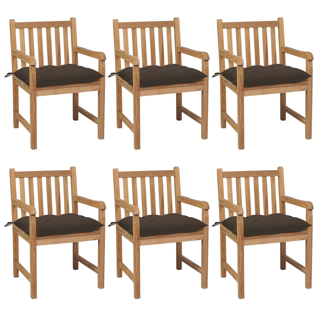  Trädgårdsstolar 6 st med taupe dynor massiv teak