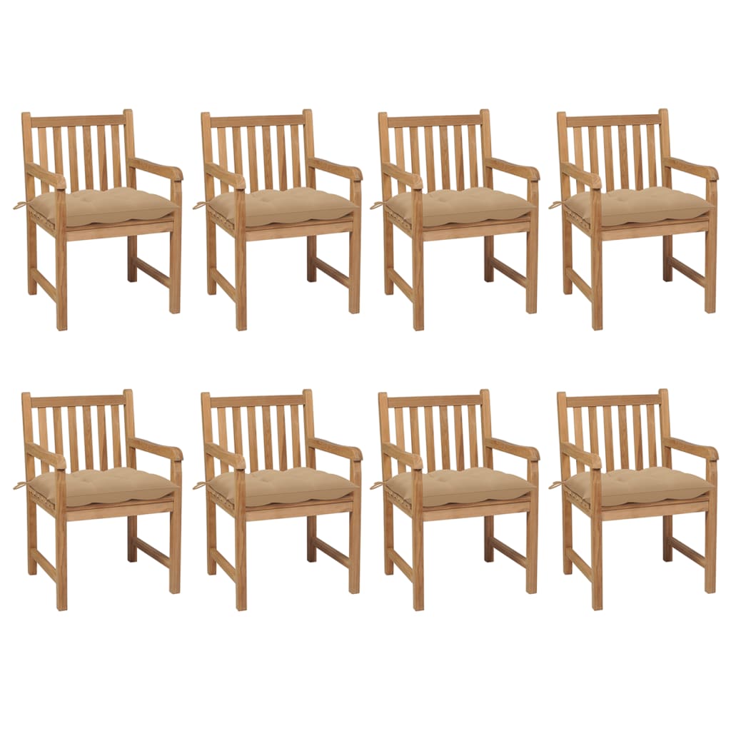  Trädgårdsstolar 8 st med beige dynor massiv teak