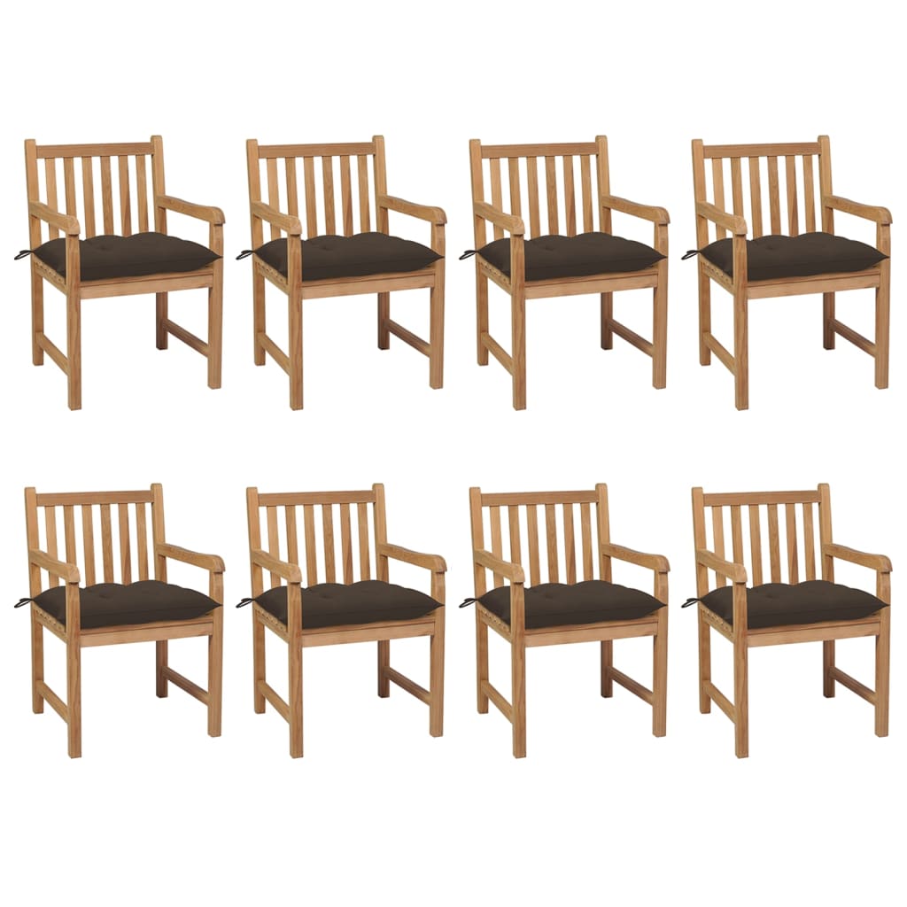  Trädgårdsstolar 8 st med taupe dynor massiv teak