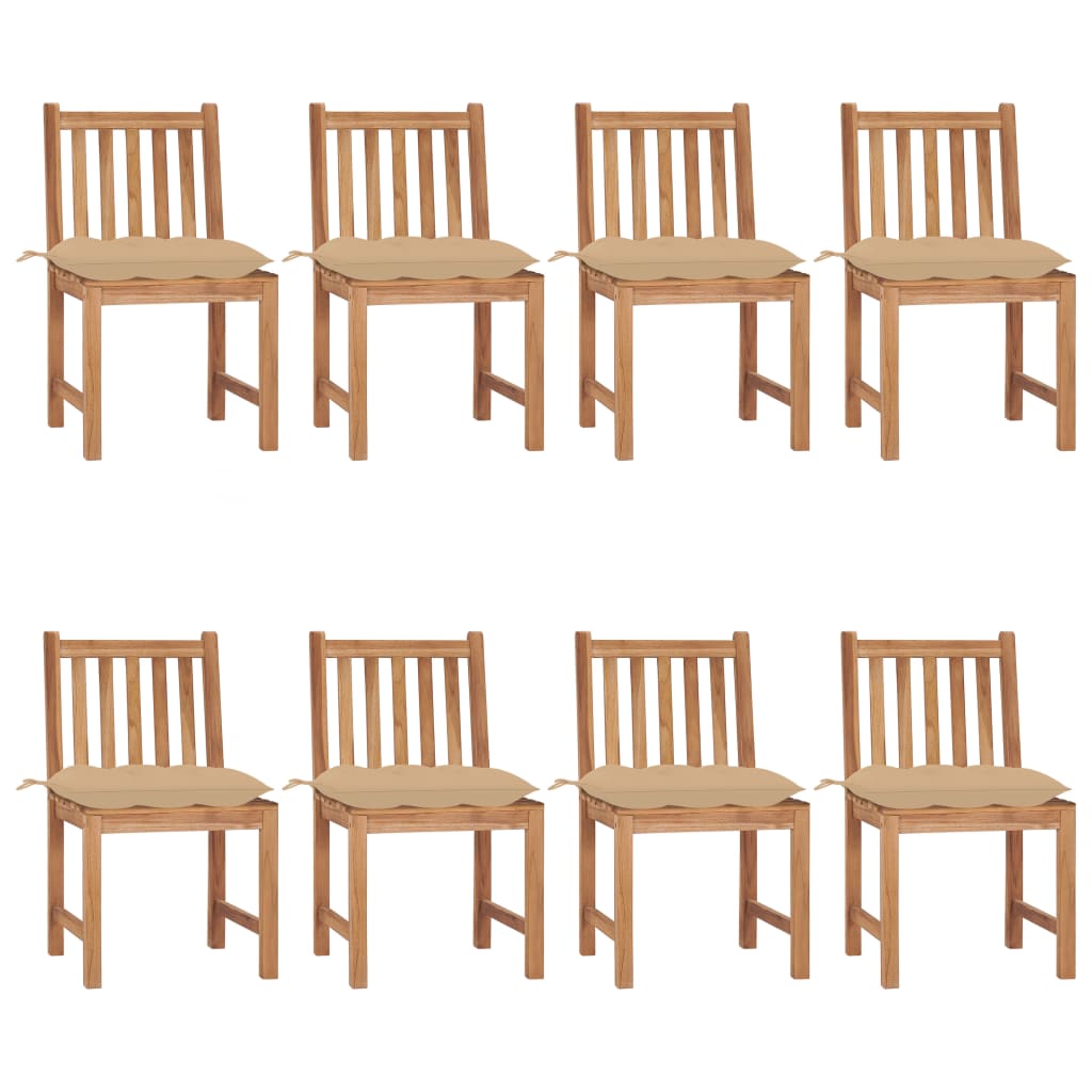  Trädgårdsstolar 8 st med dynor massiv teak