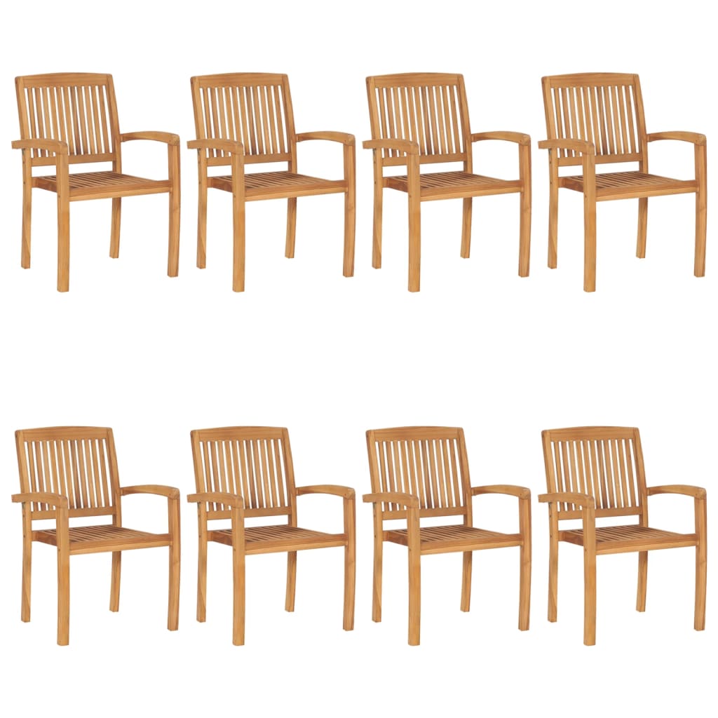  Stapelbara trädgårdsstolar 8 st massiv teak