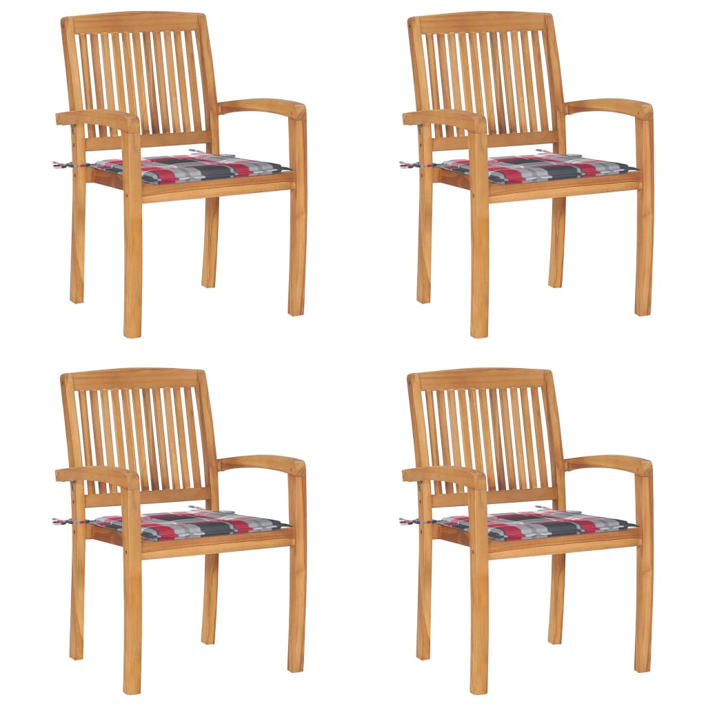  Stapelbara trädgårdsstolar med dynor 4 st massiv teak